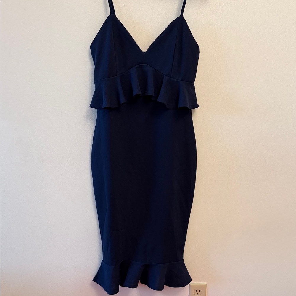 Elegant Navy Blue Ruffle Dress - Picture 4 of 8
